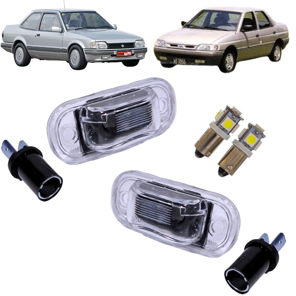 KIT PAR LANTERNA LUZ DE PLACA VW APOLO FORD VERONA COM LÂMPADAS LED BRANCA