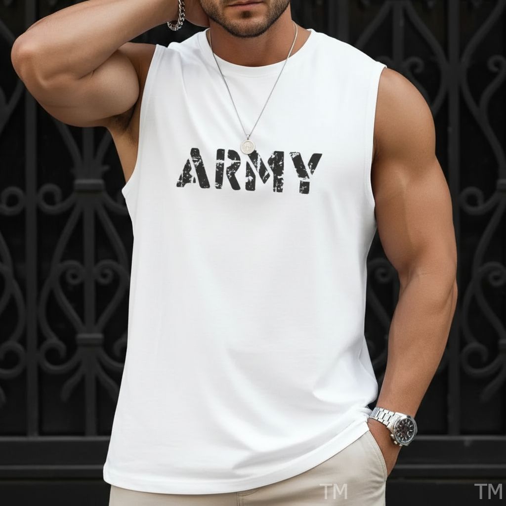 Regata Estilosa Casual Masculina Verão Estampada Army Academia Street Algodão Respirável