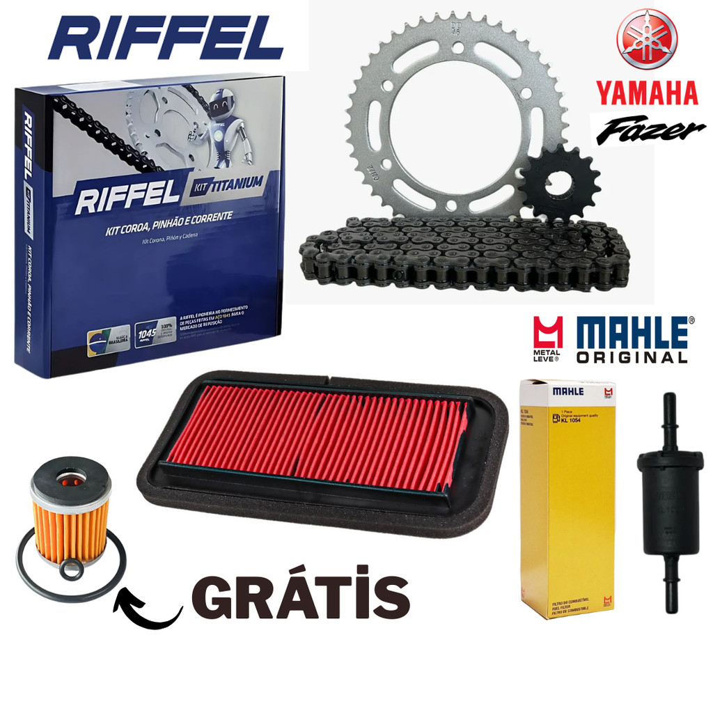 Kit Relação Fazer 250 RIFFEL  Fz25 250 Abs 2018-2024 + Filtro de Ar + Filtro de Combustível + Filtro de Óleo em Oferta na Shopee