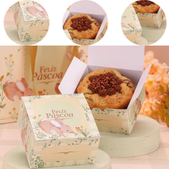 10 CAIXA P/ COOKIE PÁSCOA 9X9X5CM FLORIR 5704 ( PASCOA JANGO 2026 )