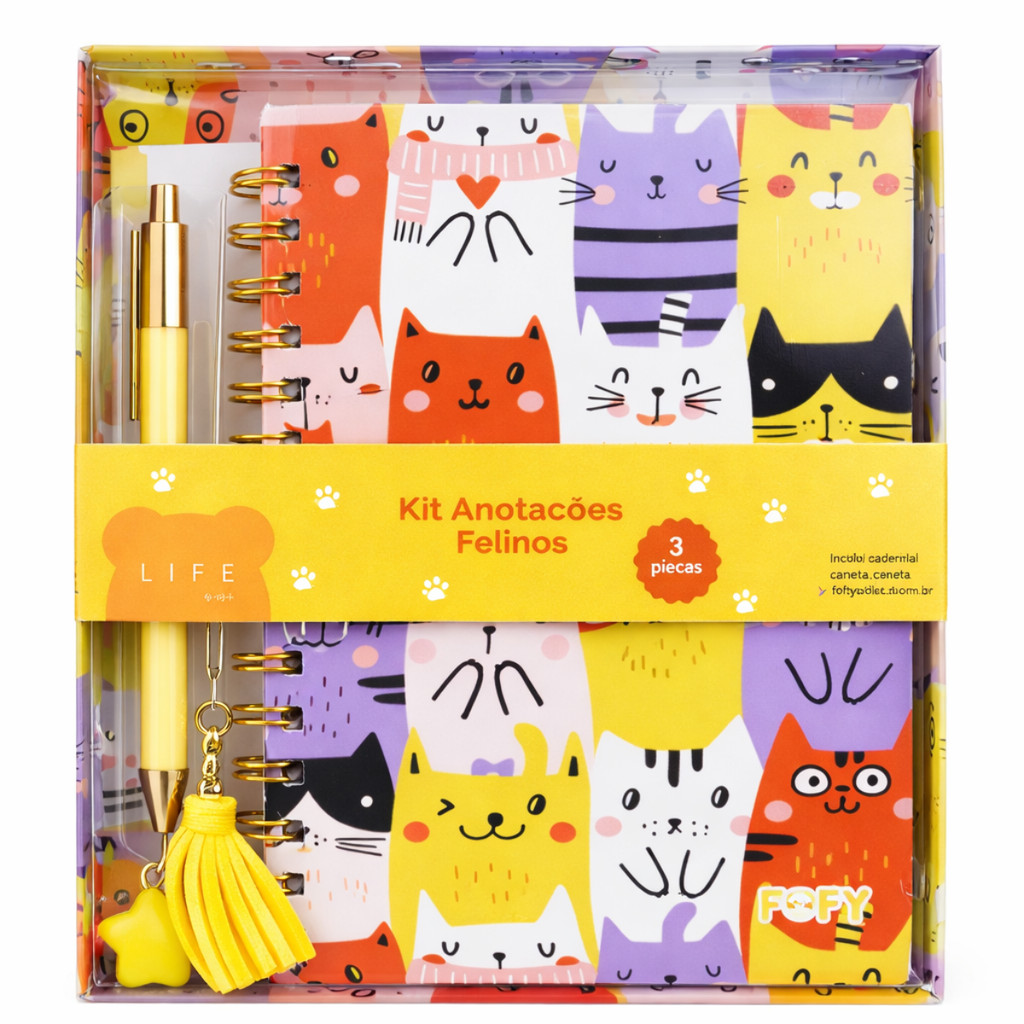 Kit de anotações Gatinhos fofos papelaria fofa