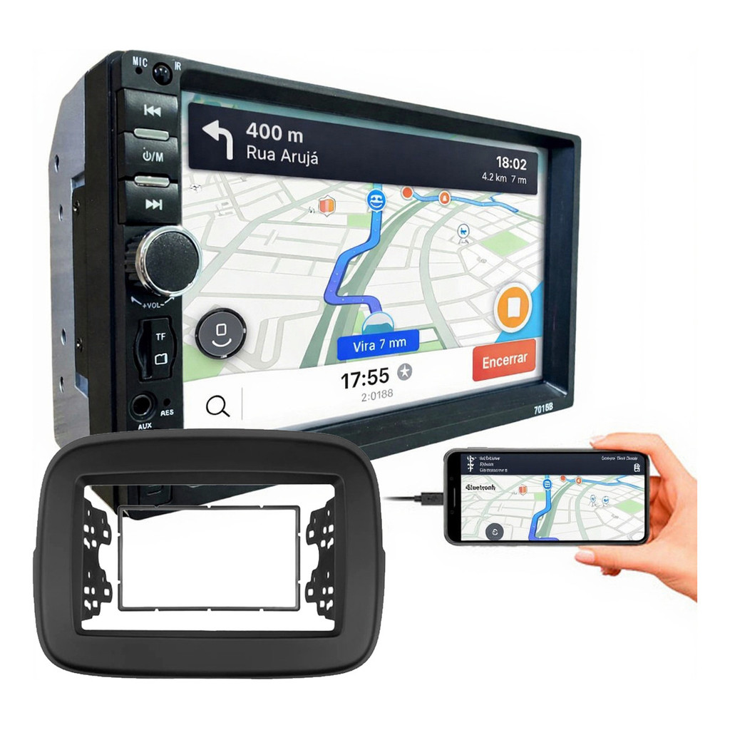 KIT CENTRAL MULTIMIDIA MP5 COM MOLDURA FIAT MOBI 2016 A 2025 PRETO FOSCO OU BLACK PIANO
