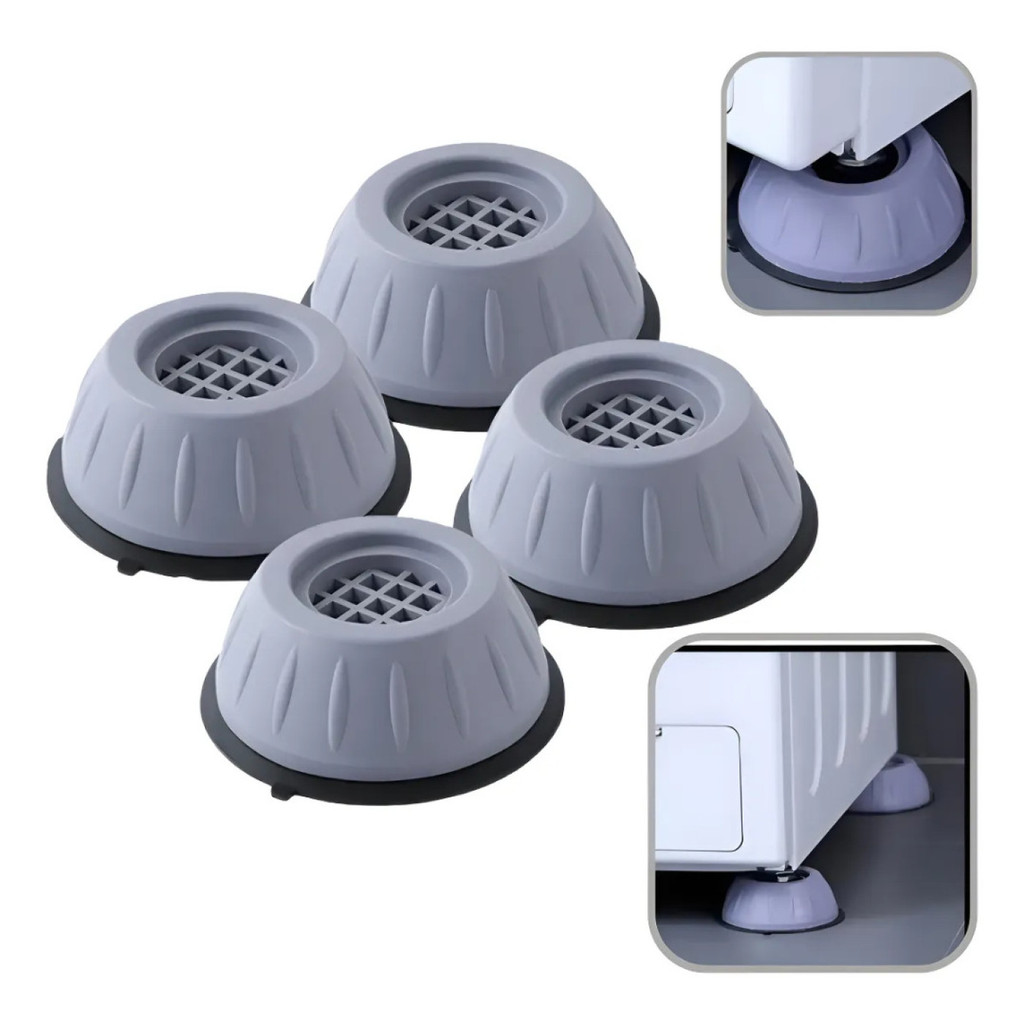 Kit com 4 Peças -  Pé Máquina Lavar Nivelador Anti Vibração Borracha Pezinho Máquina Lava E Seca