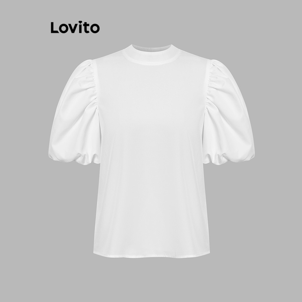 Lovito Blusa Casual Listrada Com Amarração Nas Costas E Manga Bufante Para Mulheres LNE24125 (Multicolorido)