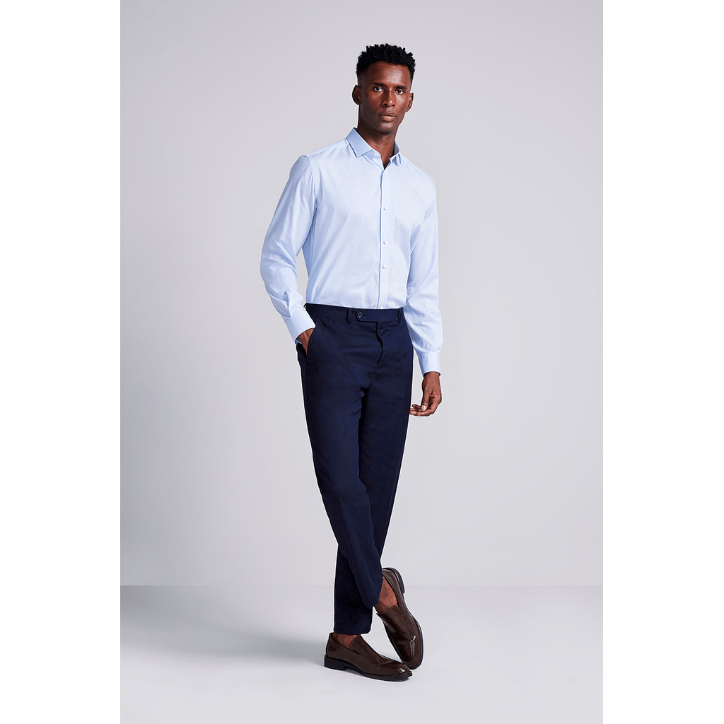 Camisa Social Algodão Egípcio Slim Fit Listrada - Azul Bebê
