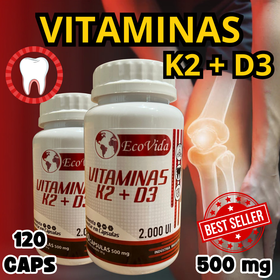 Vitamina K2 + D3 Original Caps Auxilia Saúde Óssea Absorção de Cálcio Sistema imunológico Suplemento