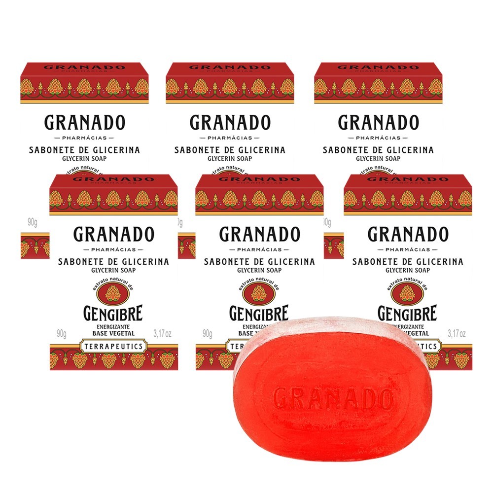 Kit 6 Sabonete Phebo Granado Gengibre Energizante Glicerina Vegetal Natural em Barra 90g