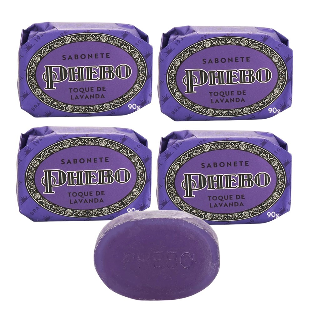 Kit 4 Sabonete Phebo Granado Toque de Lavanda Glicerina Base Vegetal em Barra 90g
