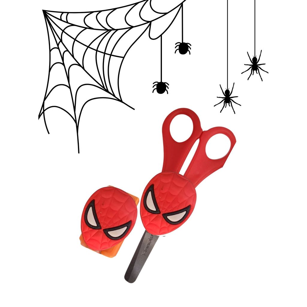 Tesoura sem ponta e borracha Aranha papelaria material escolar super herói escola escolar estudo presente em Oferta na Shopee