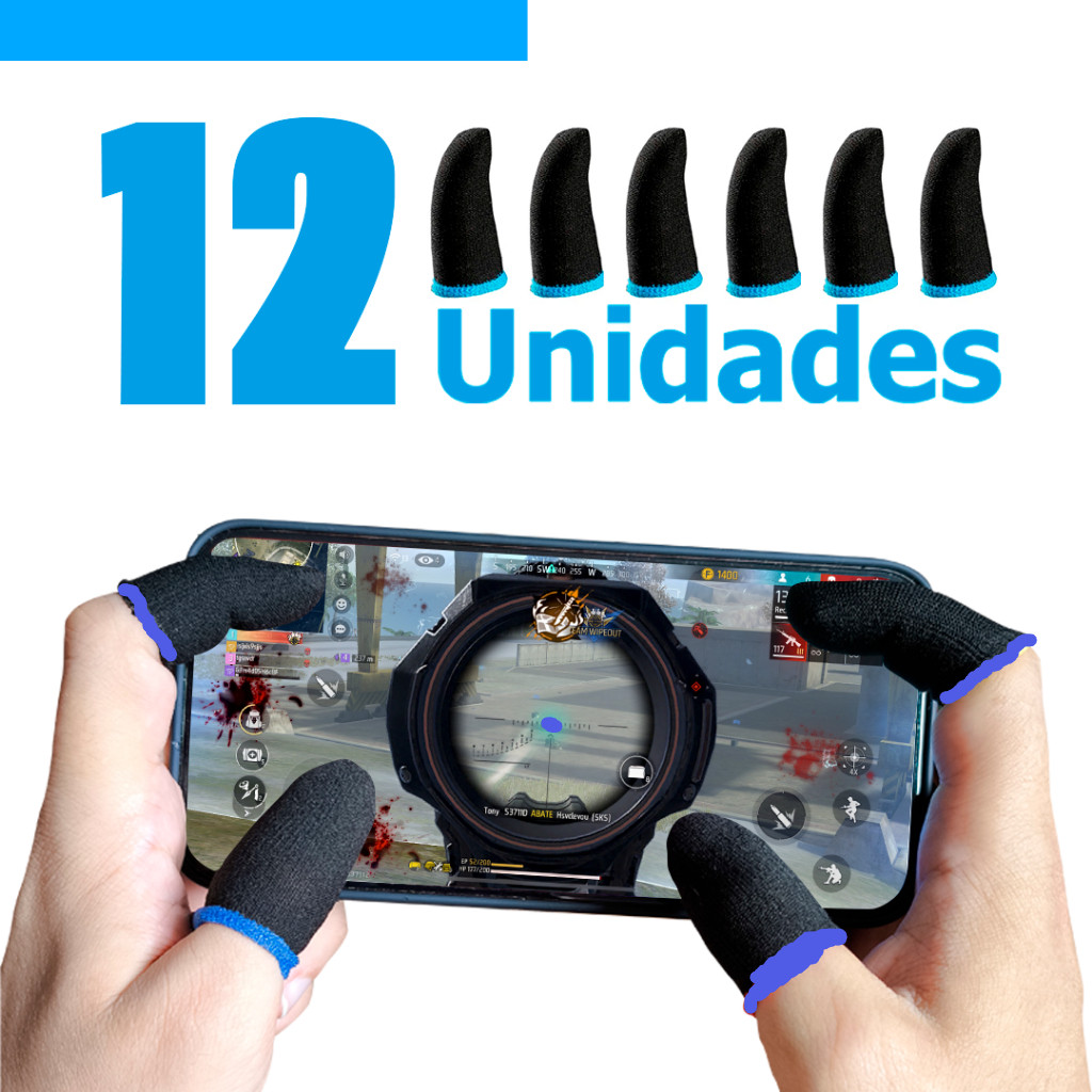 12 Unidades Luva de Dedo gamer Para Celular Jogos FPS Anti-Suor Free Fire Pubg Mobile Call Of Duty