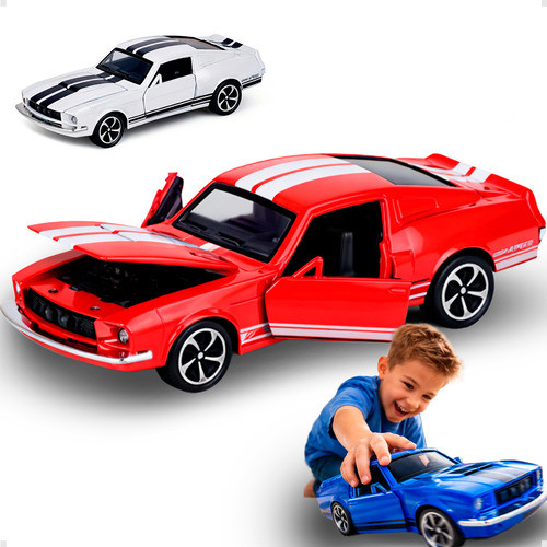 Miniatura Mustang Carrinho Brinquedo Abre Portas 1:32 Metal Fricção Miniatura Carro Antigo