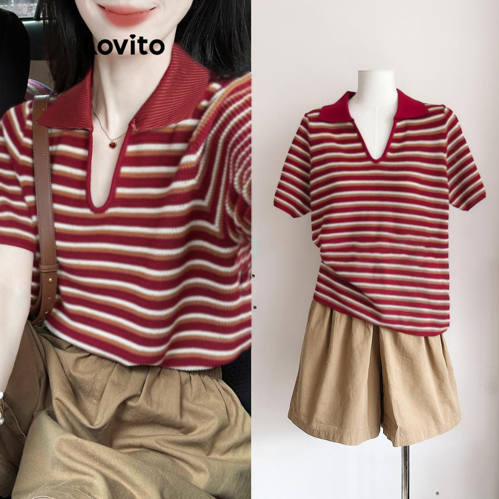 Lovito Camiseta Casual Listrada Colorblock Para Mulheres LNE73834