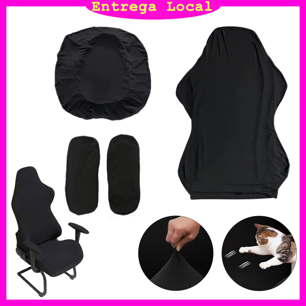 Kit com 4 peças capa para cadeira gamer preta elástica, protetor anti poeira e sujeira para cadeira de computador