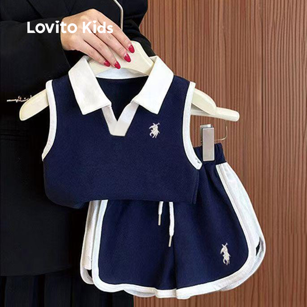 Lovito Kids Conjuntos Casuais de Shorts com Bloco de Cores Cintura com Cordão Primavera/verão Multicor LNL119236 em Oferta na Shopee