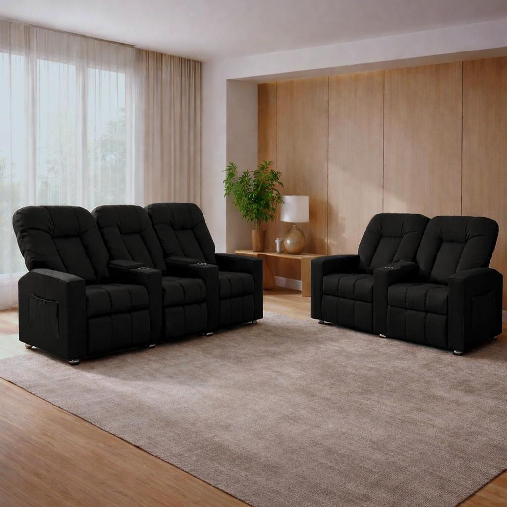 Imagem Conjunto de Poltronas Sala de Cinema Reclináveis 2 e 3 lugares Pequim PU Preto G23 - Gran Belo