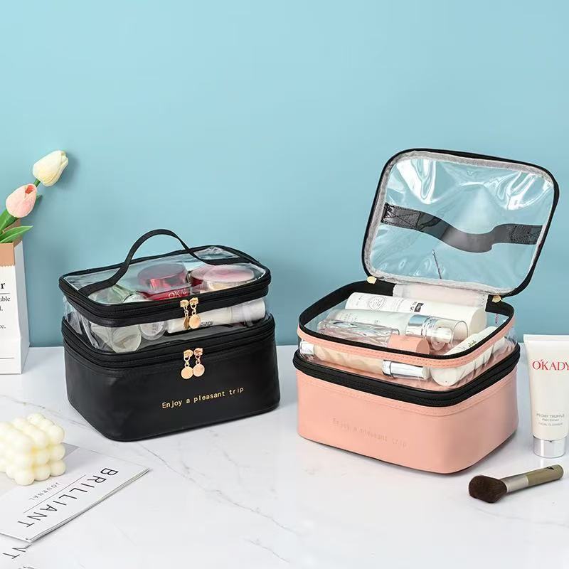 Necessaire Camada Divisória Dupla Organizador Cosmetico Transparente A Prova de Água Portátil Viagen Grande Capacidade