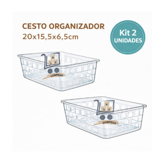 Kit 2 Cesto Organizador Multiuso Médio Transparente 20x15,5x6,5cm Armario Gaveta Geladeira Banheiro Cozinha Lavandeira em Oferta na Shopee