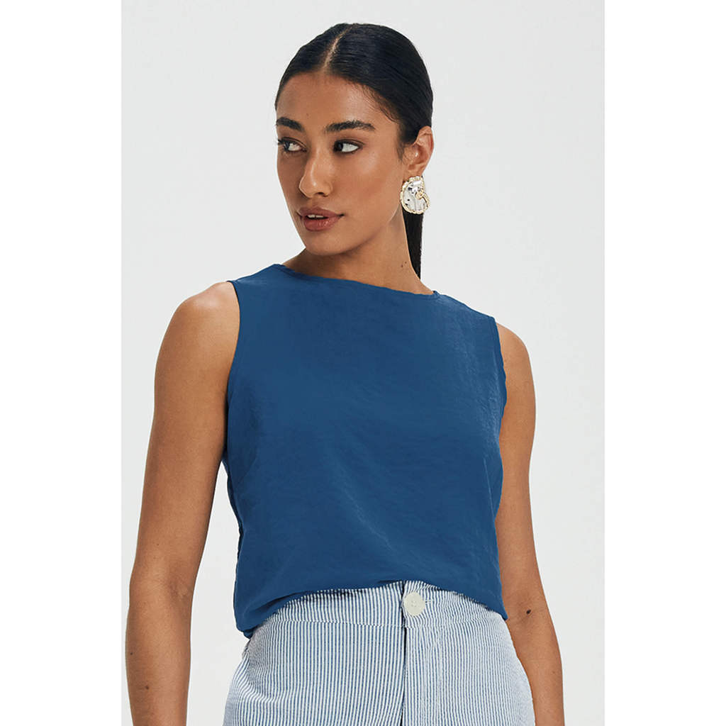 Regata Feminina Tecido Acetinado Marialícia Azul