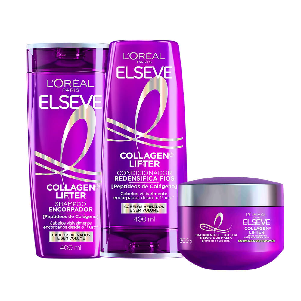 Kit Elseve Shampoo 400ml + Condicionador 400ml + Máscara Capilar 300g Colágeno Lifter em Oferta na Shopee