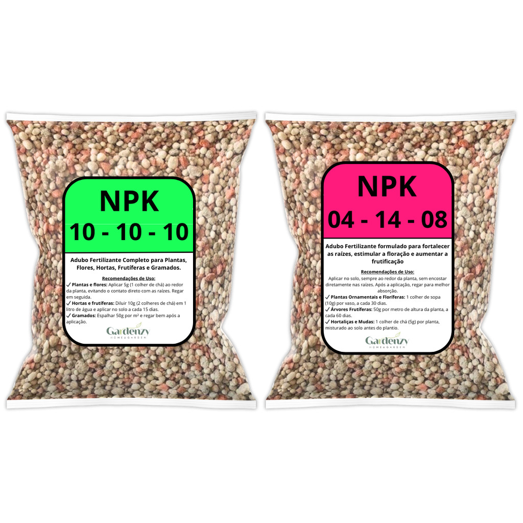 Kit Adubo Fertilizante NPK 10-10-10 + 04-14-08 - Para plantas verdes, flores, gramados e frutíferas em Oferta na Shopee