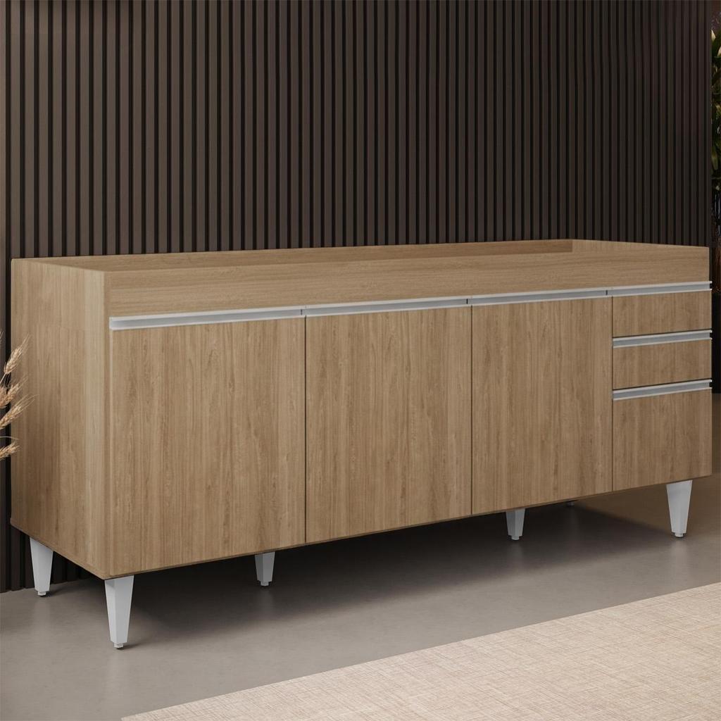 Balcão de Cozinha para Pia 180cm sem Tampo Dallas Castanho   - Lumil em Oferta na Shopee