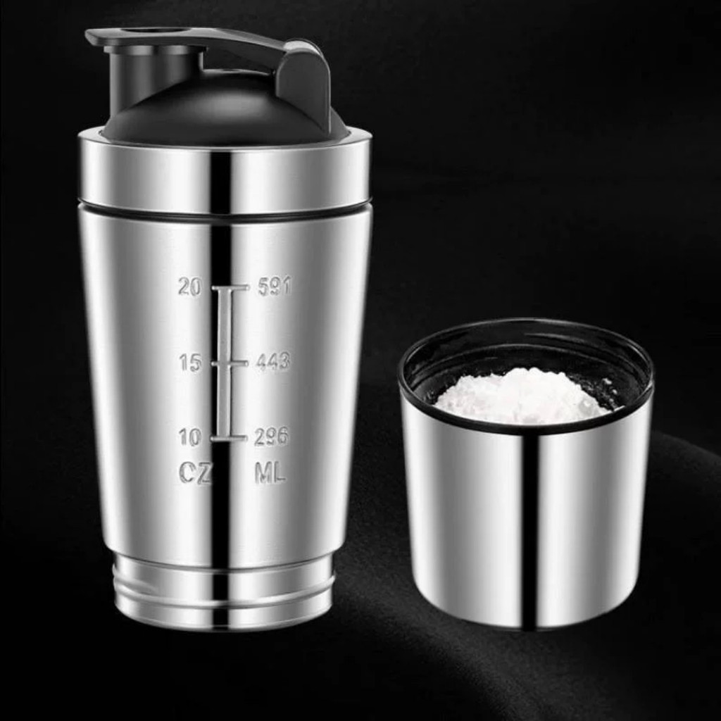 Coqueteleira de Proteína Shakeira Shaker Academia Aço Inox Divisória misturador 750ml em Oferta na Shopee