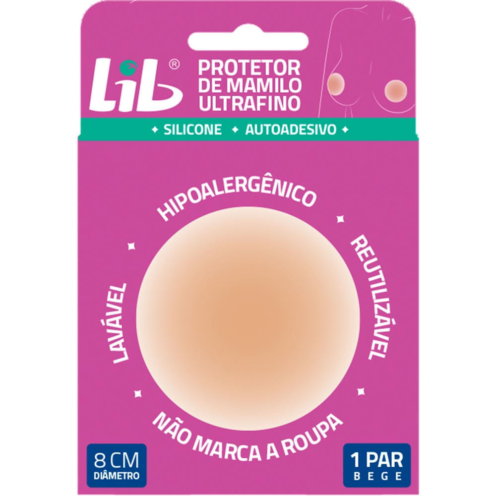 Protetor de Mamilo Lib Ultrafino Silicone Reutilizável Autoadesivo Tamanho Único Cor Bege 1 Par