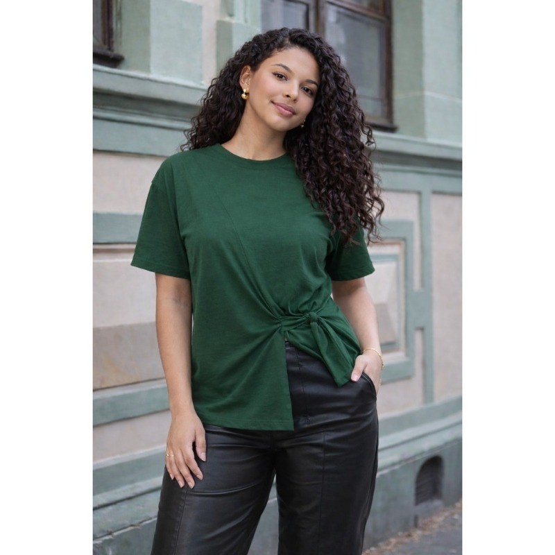 Blusa Feminina Manga Curta com Amarração Estilosa Casual em Algodão Verão