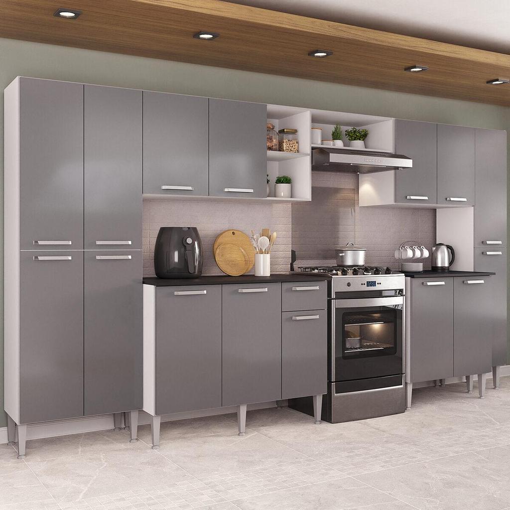 Armário Cozinha Modulada Completa 329,5cm Pequim Top Multimóveis MP3754