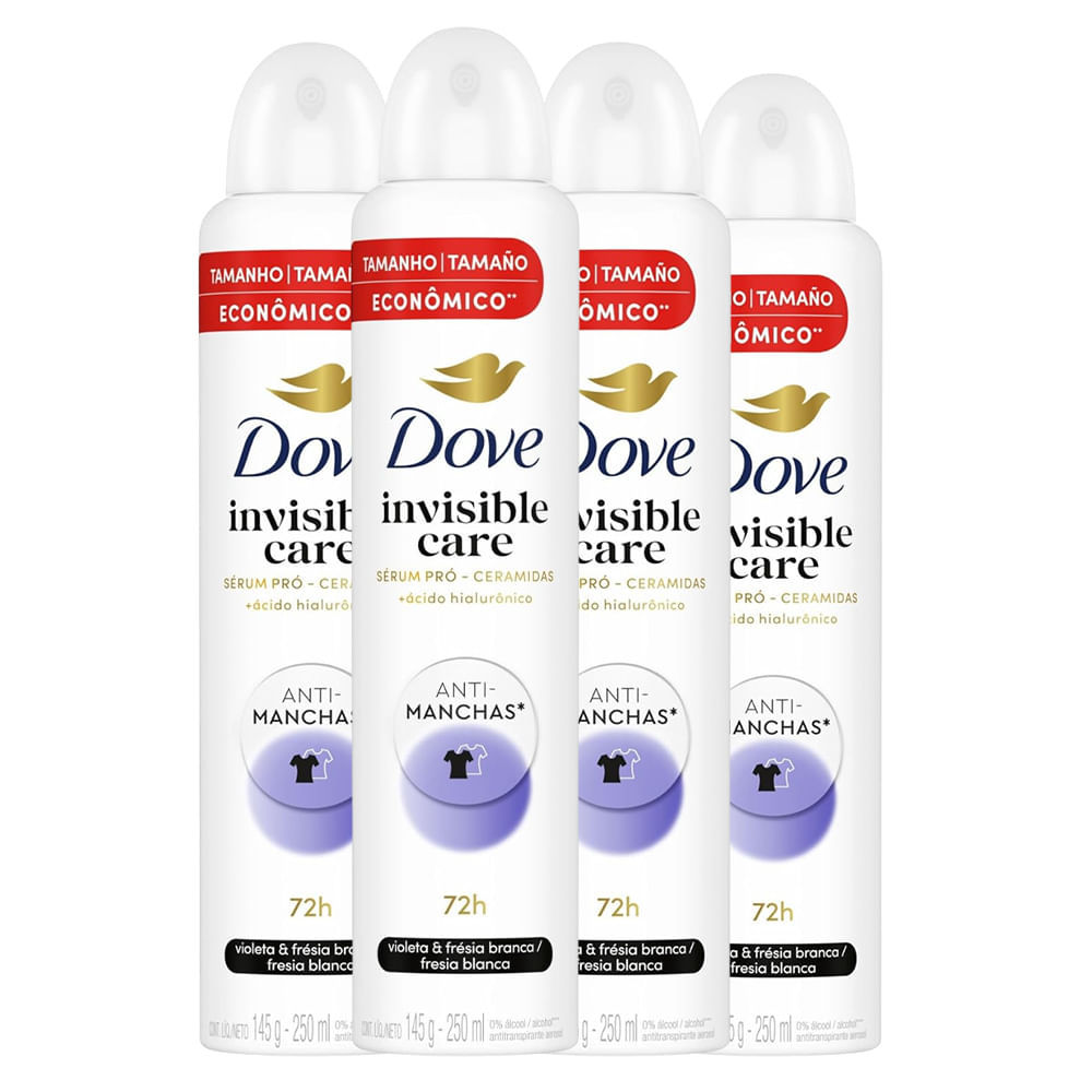 Kit Desodorante Aerosol Dove Invisible Dry 250ml - 4 unidades em Oferta na Shopee