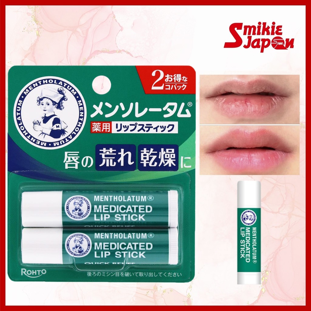 Bálsamo Labial Medicamentoso ROHTO Mentholatum 4g (2 Pacotes) Novo Produto De Embalagem Sabor Menta Diretamente Do Japão
