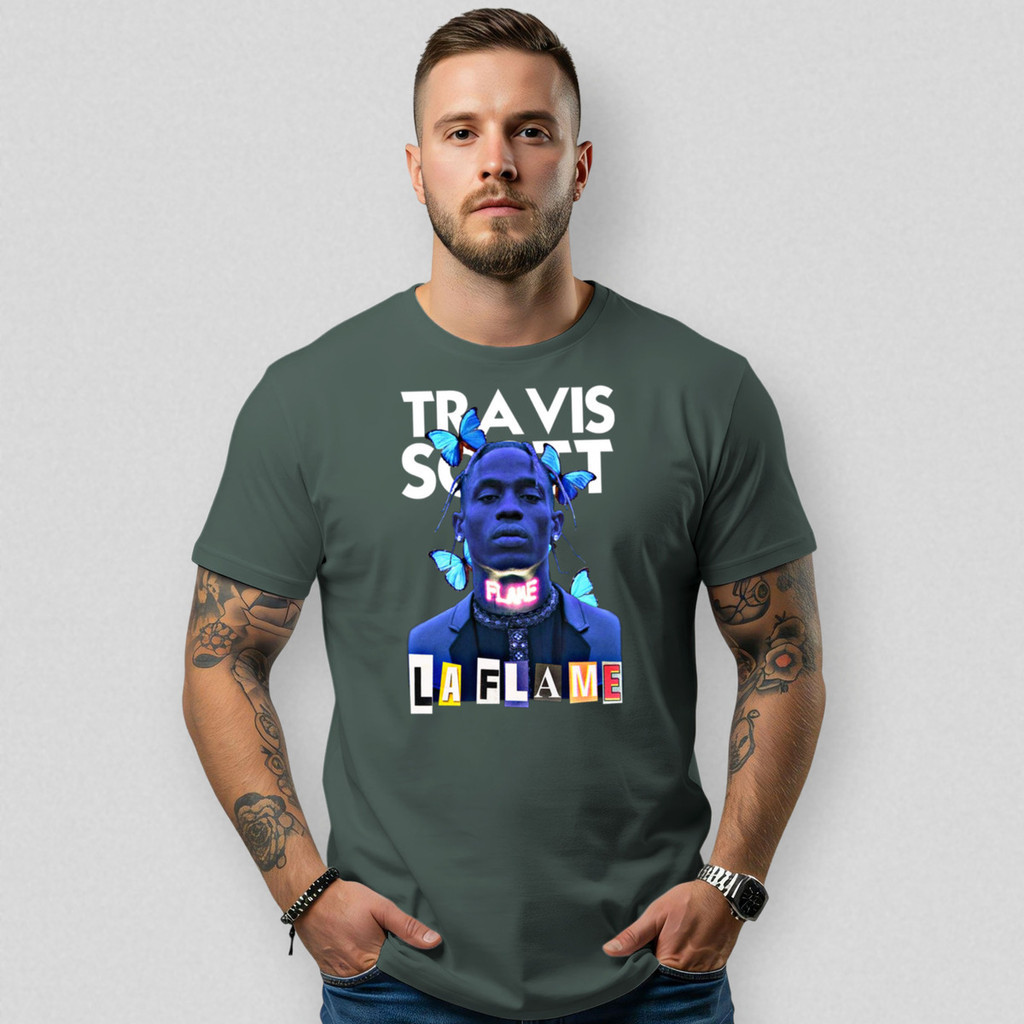 Camiseta Masculina Básica Algodão Travis Scott Trap Hip Hop Academia Casual Streetwear Confortável