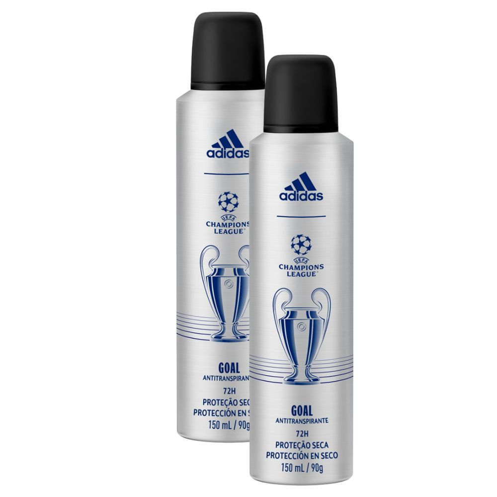 Kit 2 Desodorante Adidas Goal Champions League Aerosol 72h Proteção Seca Antitranspirante 150ml em Oferta na Shopee