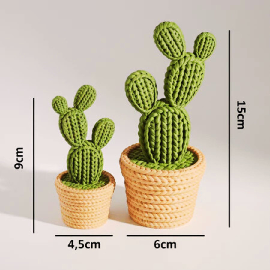 Oferta do dia KIT 2 Cactos Decoração minimalista 3D Efeito Tricô – Decoração para sala Escritório envio imediat