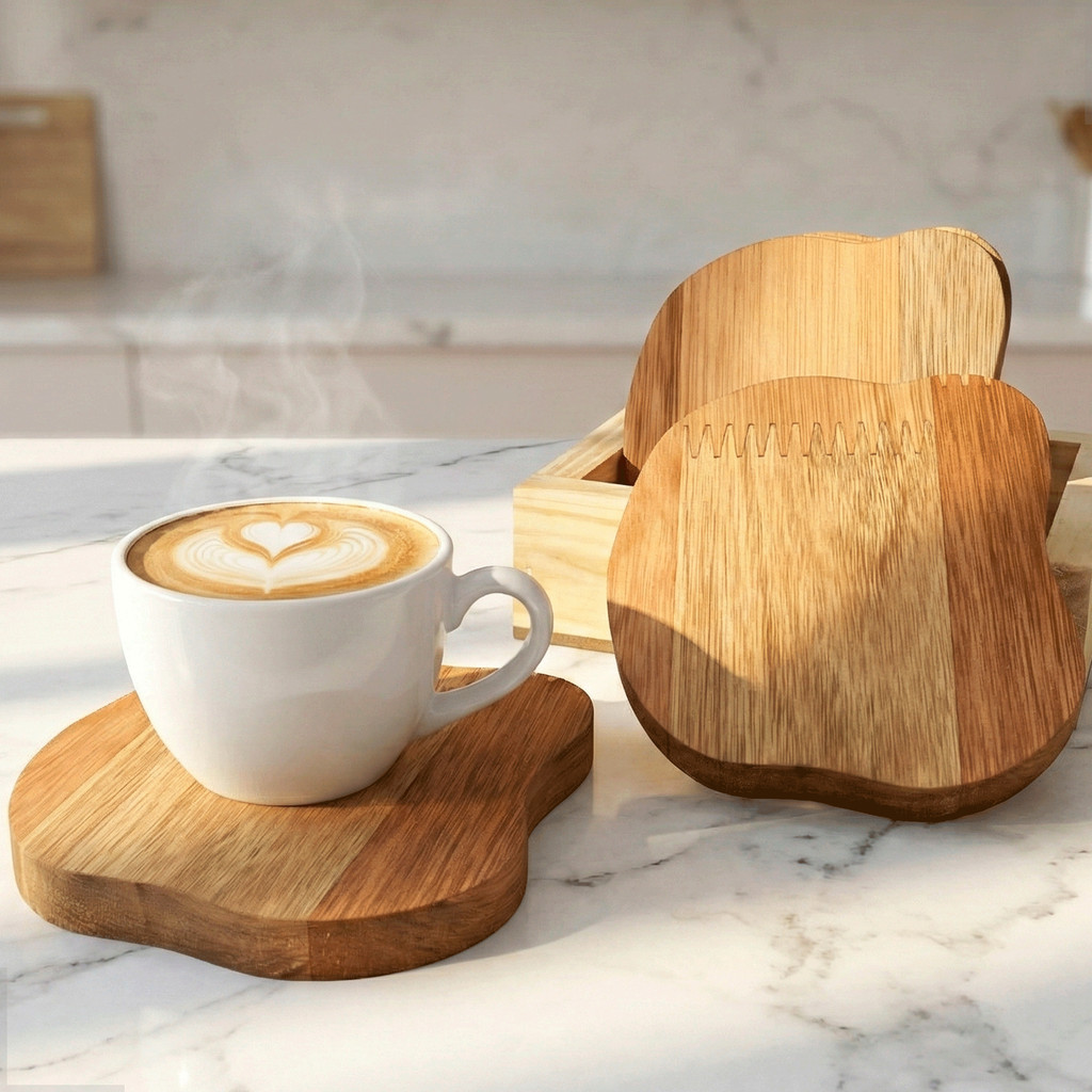 Kit 6 Porta Copos Madeira Eucalipto + Caixote Decoração Mesa Posta Bolacha Servir Café Chá Cerveja
