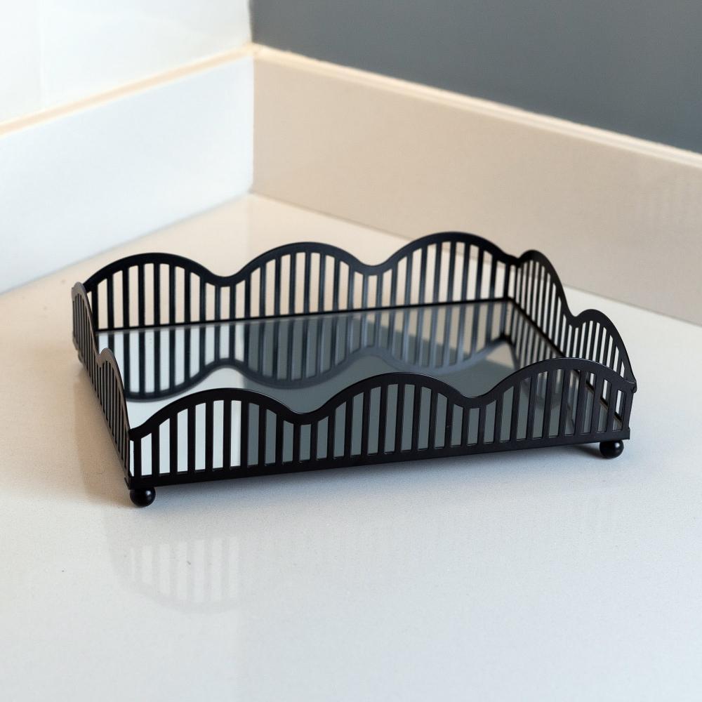 Bandeja com Espelho Lyor Wave 21cm x 14cm x 4cm Preta Metal em Oferta na Shopee
