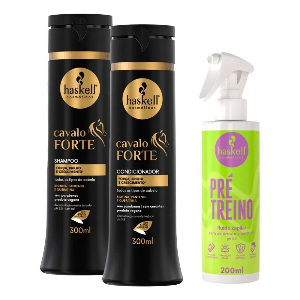 Kit Pré-treino + Cavalo Forte | 3 Itens | Força, Brilho, Crescimento E Proteção Solar