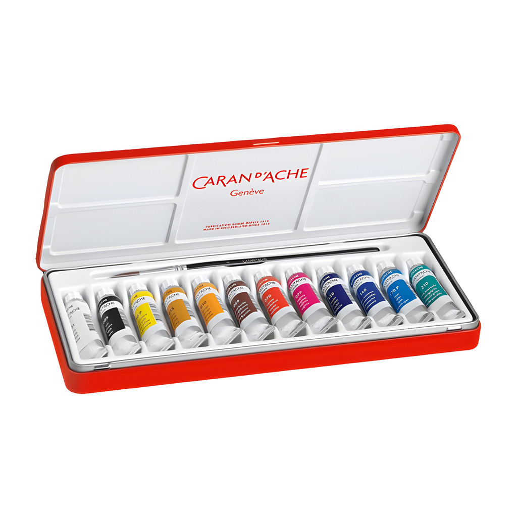 Tinta Guache Caran d’Ache Studio 12 Cores Tubo Profissional
