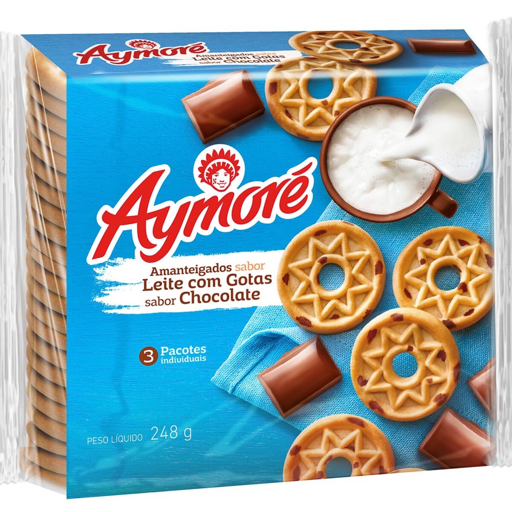 Biscoito Amanteigado Aymoré Sabor Leite com Gotas de Chocolate 248g em Oferta na Shopee