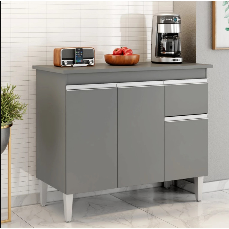 ENVIO IMEDIATO Gabinete de Pia Tatiane 100cm Cinza Balcão para Cozinha pequena SEM TAMPO