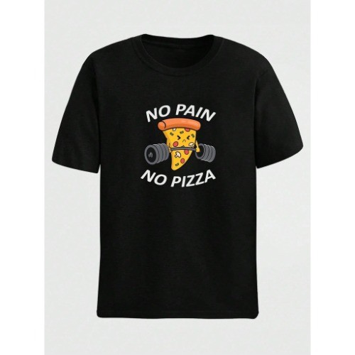 Camiseta Estampada Pizza NO PAIN NO GAIN Frase Engraçada Treino Academia CrossFit Dia a Dia Unissex Premium