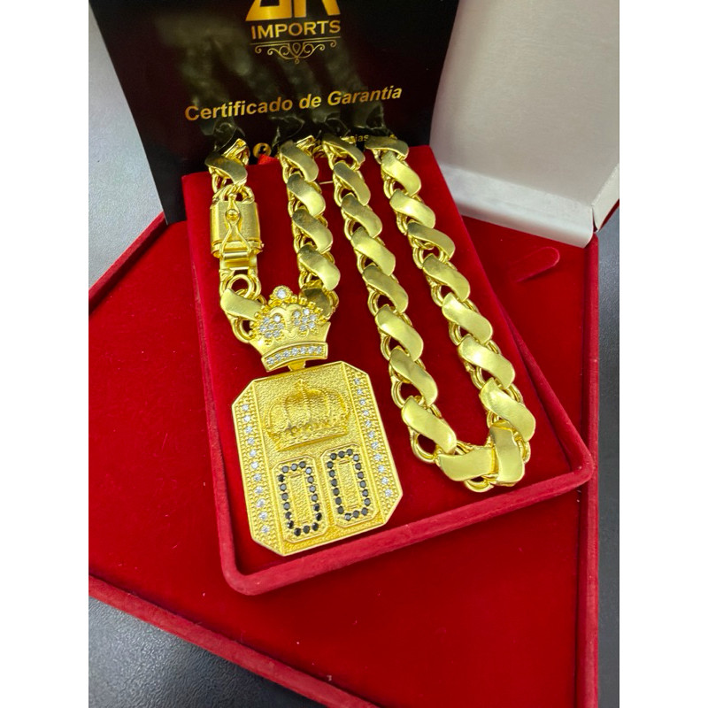 Corrente friso s 12mm 70cm + Pingente buzeira 00 100% de moeda antiga idêntico a ouro 18k em Oferta na Shopee