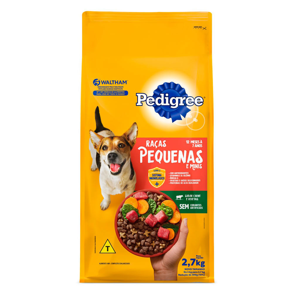Ração para Cães Pedigree Adultos Raças Pequenas e Minis Sabor Carne e Vegetais 2,7kg em Oferta na Shopee