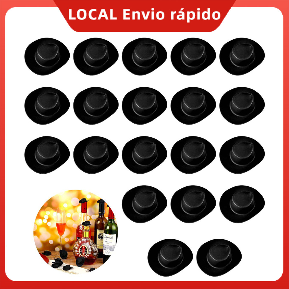 Kit 20 Mini Chapéu Cowboy Preto 5,4x4,6cm - Plástico, para Boneca, Decoração de Festa e Bolo