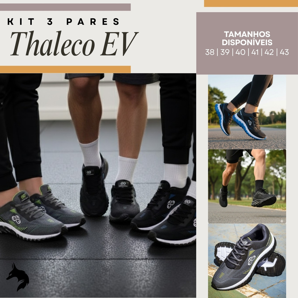 Kit 3 Tênis Masculino Esporte Caminhada Casual Respirável Leve Anti Cansaço Palmilha Confortável Casual Esporte
