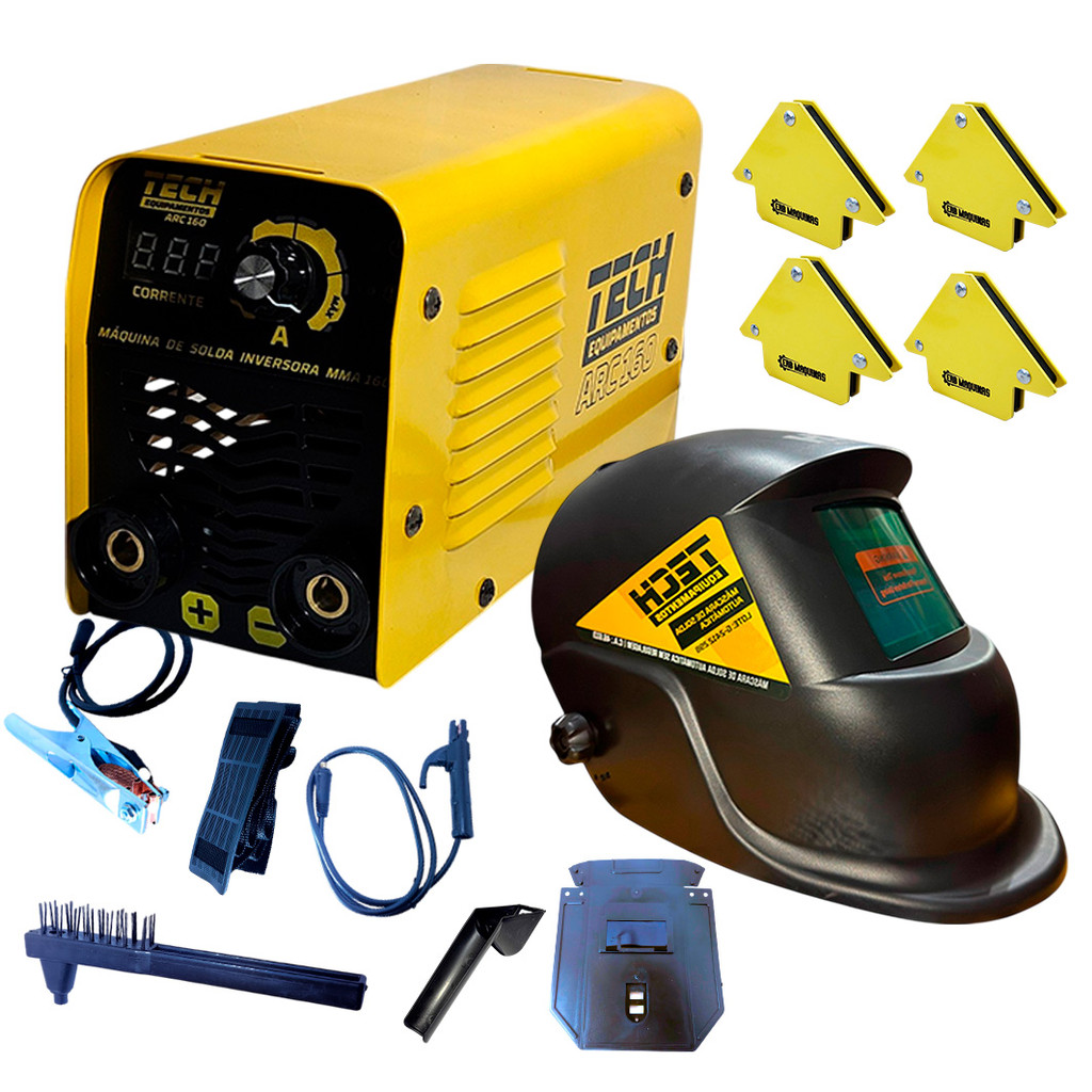 Kit Solda Inversora ARC 160 Tech 220V com Máscara Automática e 4 Esquadros em Oferta na Shopee
