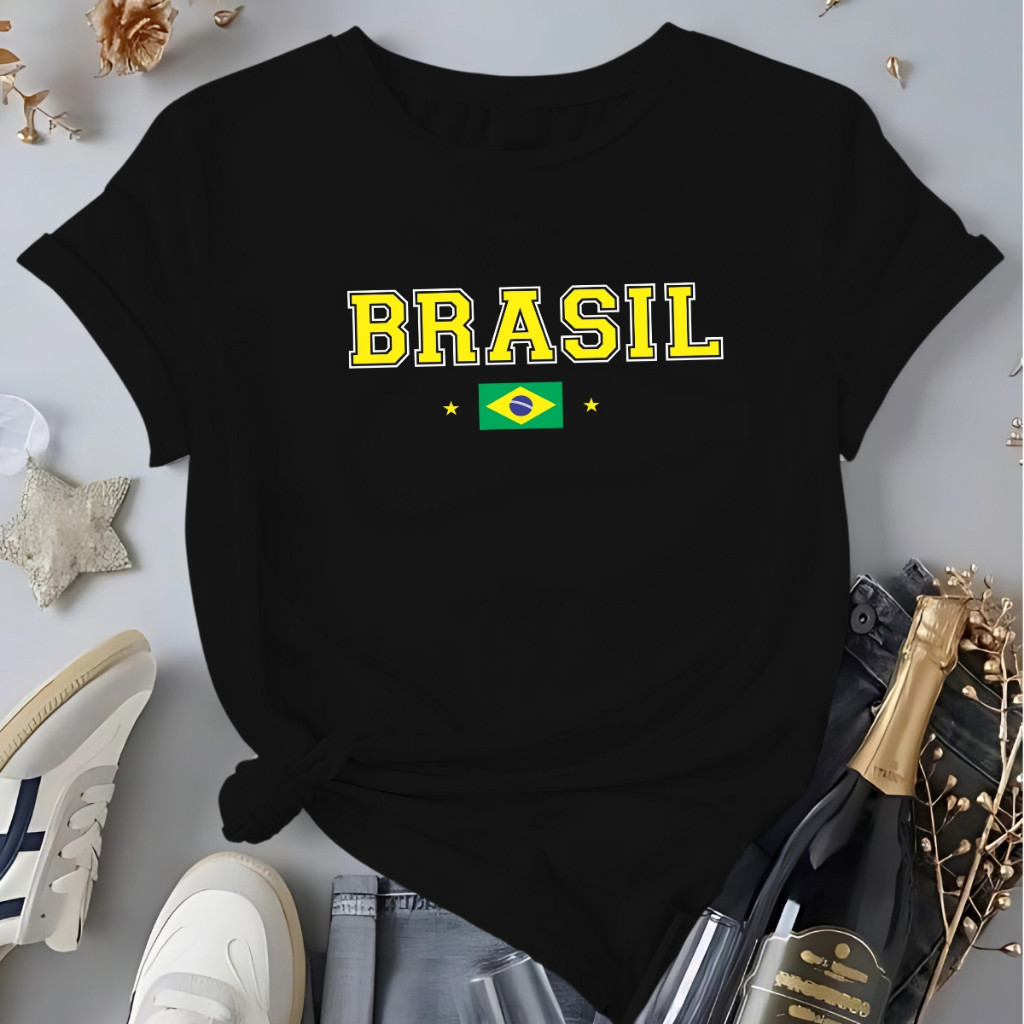 Camiseta Do Brasil Bandeira Feminina Copa Do Mundo 2026 Camiseta 100% Algodão Envio Imediato
