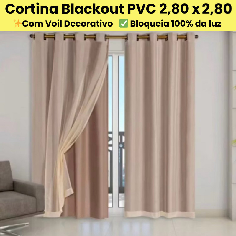 Cortina Blackout PVC 2,80x2,80 Porta Com Tecido Voil Liso Varias Cores Alta Qualidade em Oferta na Shopee