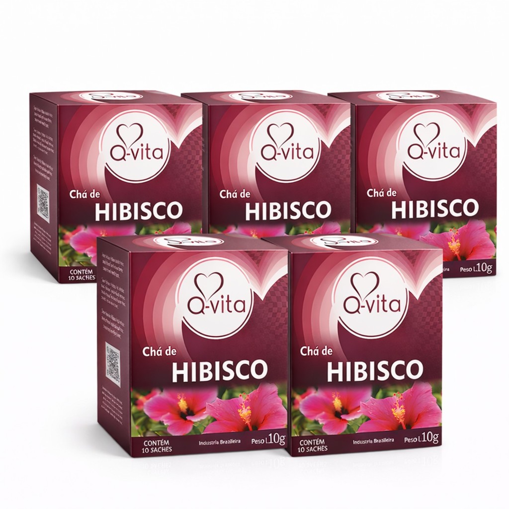 Kit 5 Chá de Hibisco Natural Q-Vita 10g – 50 Sachês