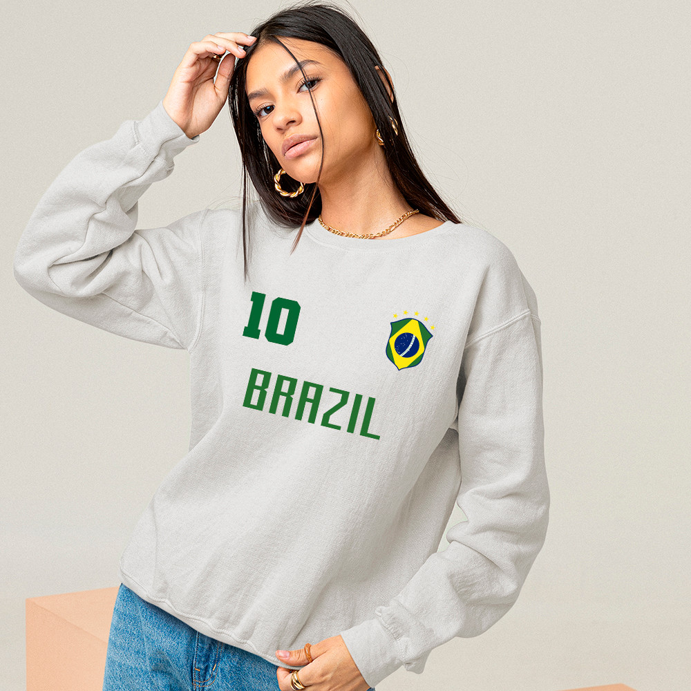 Blusa De Frio Feminina Brasil Copa Do Mundo Futebol Moletom Gola Careca Casaco Algodão Premium